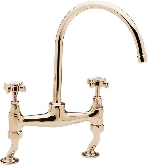 Tre Mercati Kitchen Imperial Bridge Pillar Kitchen Tap (Antique Gold).