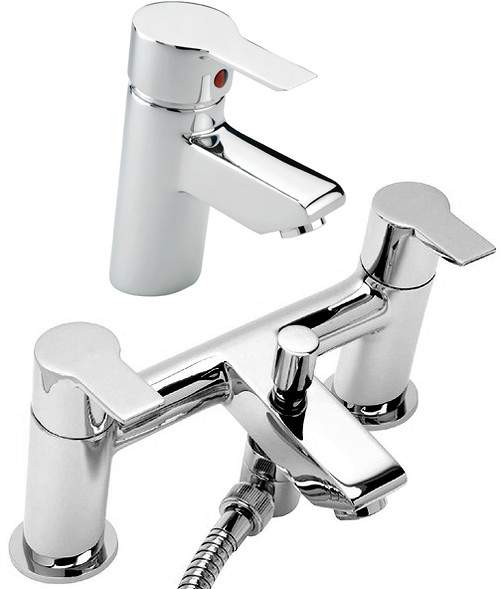 Tre Mercati Angle Bath Shower Mixer & Basin Tap Set (Chrome).