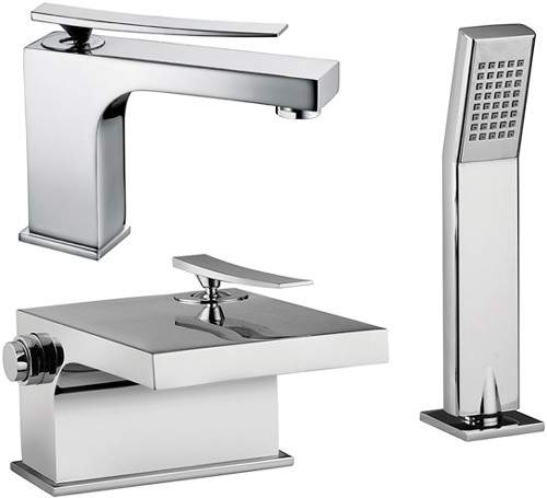 Tre Mercati Dance 2 Hole Bath Shower Mixer & Basin Tap Set (Chrome).