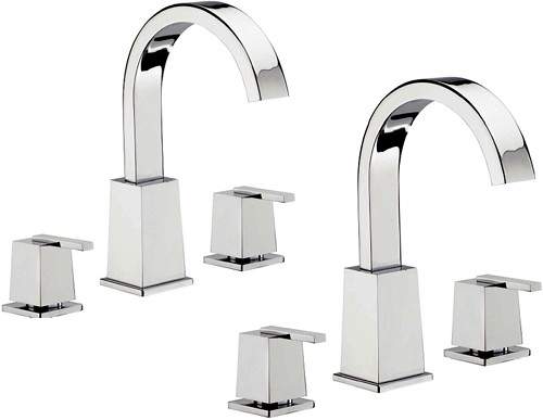 Tre Mercati Mr Darcy 3 Hole Basin & 3 Hole Bath Filler Tap Set (Chrome).