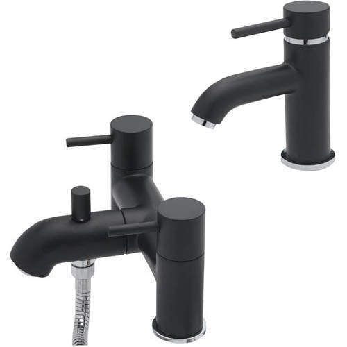 Tre Mercati Milan Mono Basin & Pillar Bath Shower Mixer Tap Pack (Matt Black).