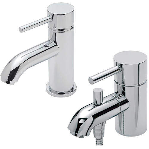 Tre Mercati Milan Mono Basin & Mono Bath Shower Mixer Tap Pack (Chrome).