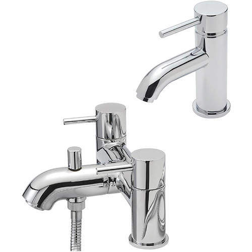 Tre Mercati Milan Mono Basin & Pillar Bath Shower Mixer Tap Pack (Chrome).