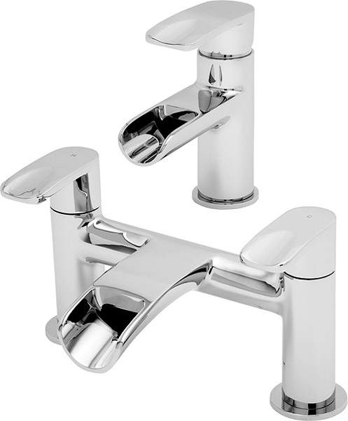 Tre Mercati Ora Waterfall Basin & Bath Filler Tap Set (Chrome).