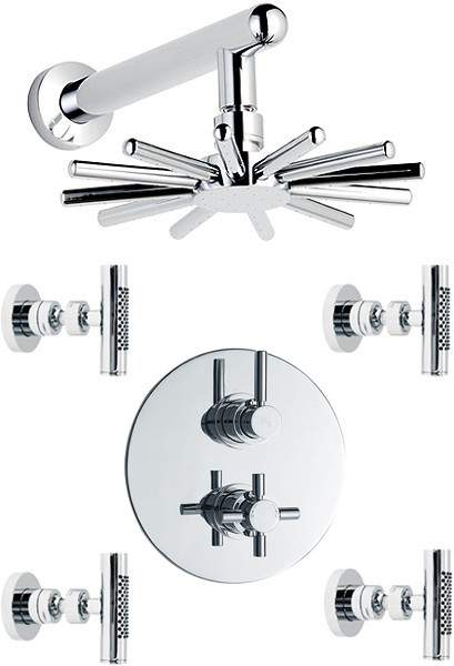 Hudson Reed Tec 3/4" Twin Thermostatic Shower Valve, Diverter, Head & Jets.