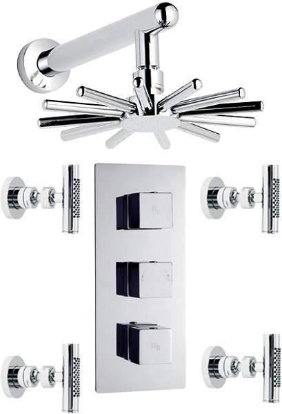 Hudson Reed Kubix Triple Concealed Thermostatic Shower Valve, Head & Jets.