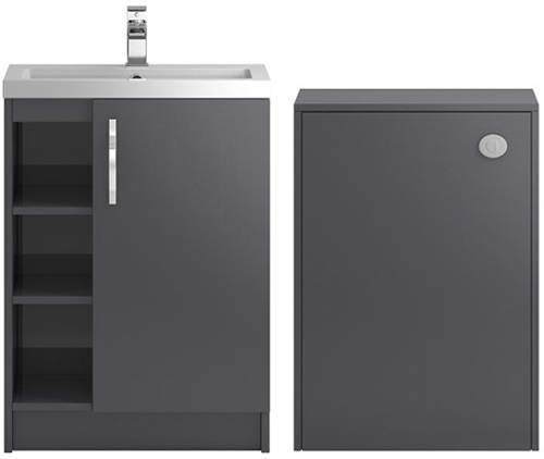 Hudson Reed Apollo Vanity Unit 600mm, Basin & WC Unit 600mm (Grey).