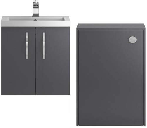 Hudson Reed Apollo Wall Vanity 600mm, Basin & WC Unit 600mm (Grey).