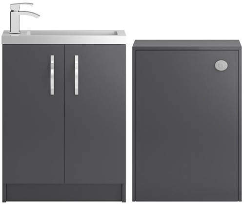 HR Apollo Compact Vanity Unit 600mm, Basin & WC Unit 600mm (Grey).