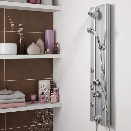 Nuie Showers Ripple Thermostatic Push Button Shower Panel (Aluminium).