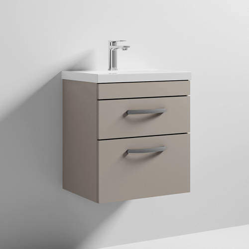 Nuie Furniture Wall Vanity Unit With 2 x Drawer & Basin 500mm (Stone Grey).