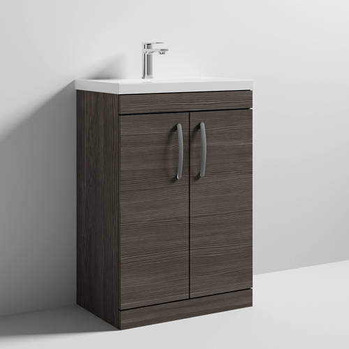 Nuie Furniture Vanity Unit With 2 x Doors & Basin 600mm (Brown Grey Avola).