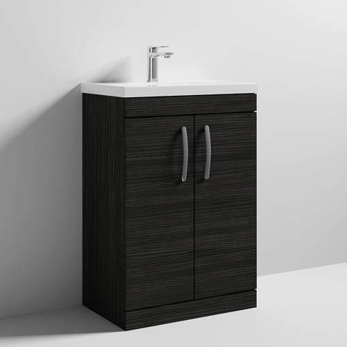 Nuie Furniture Vanity Unit With 2 x Doors & Basin 600mm (Hacienda Black).