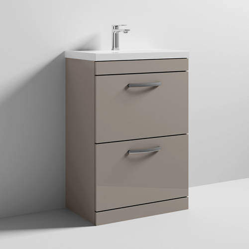 Nuie Furniture Vanity Unit With 2 x Drawers & Basin 600mm (Stone Grey).