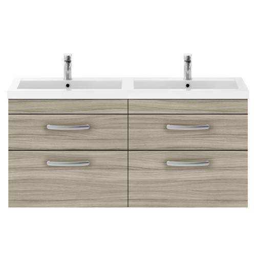 Nuie Furniture Wall Vanity Unit With 4 x Drawers & Double Basin (Driftwood).