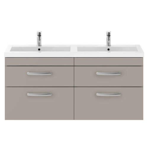 Nuie Furniture Wall Vanity Unit With 4 x Drawers & Double Basin (Stone Grey).