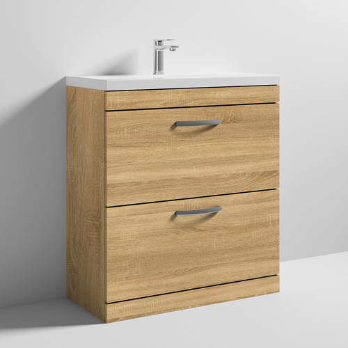 Nuie Furniture Vanity Unit With 2 x Drawers & Basin 800mm (Natural Oak).