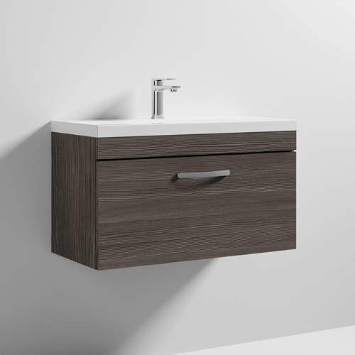 Nuie Furniture Wall Vanity Unit With 1 x Drawer & Basin 800mm (Grey Avola).