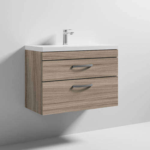 Nuie Furniture Wall Vanity Unit With 2 x Drawer & Basin 800mm (Driftwood).
