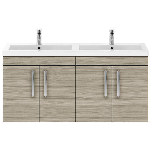 Nuie Furniture Wall Vanity Unit With 4 x Doors & Double Basin (Driftwood).