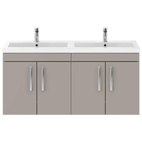Nuie Furniture Wall Vanity Unit With 4 x Doors & Double Basin (Stone Grey).
