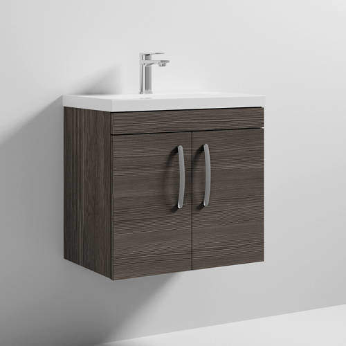 Nuie Furniture Wall Vanity Unit With 2 x Doors & Basin 600mm (Brown Grey Avola).