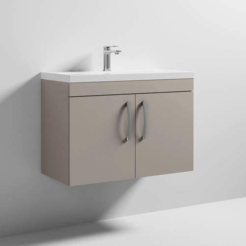 Nuie Furniture Wall Vanity Unit With 2 x Doors & Basin 800mm (Stone Grey).