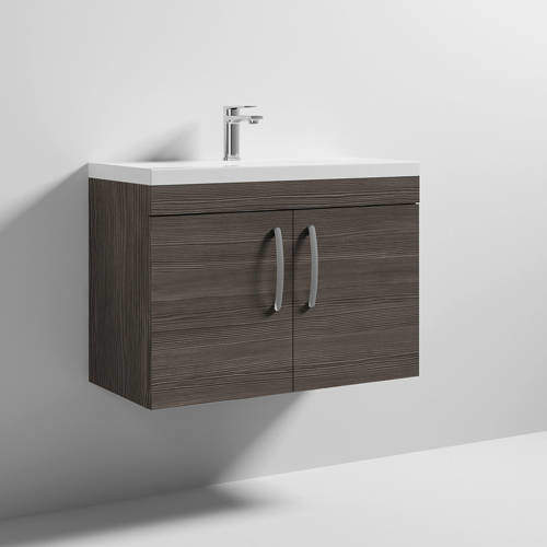 Nuie Furniture Wall Vanity Unit With 2 x Doors & Basin 800mm (Brown Grey Avola).