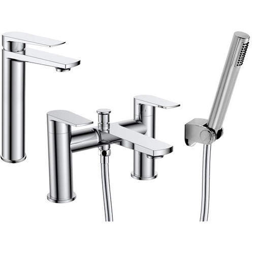 Nuie Bailey Tall Basin & Bath Shower Mixer Tap Pack (Chrome).