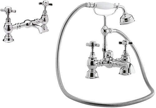 Nuie Beaumont Bridge Basin & Bath Shower Mixer Tap Pack (Chrome).