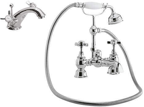 Nuie Beaumont Mono Basin & Bath Shower Mixer Tap Pack (Chrome).