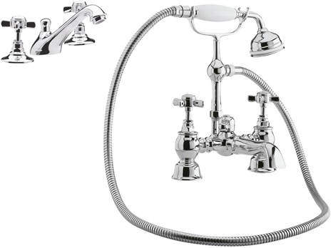 Nuie Beaumont 3 Hole Basin Mixer & Bath Shower Mixer Tap Pack (Chrome).