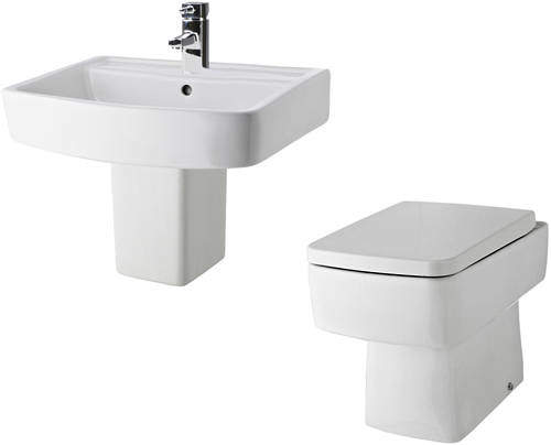 Nuie Bliss Back To Wall Toilet Pan With Seat, Basin & Semi Pedestal.