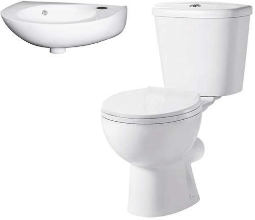 Premier Brisbane Toilet & 350mm Curved Fronted Wall Hung Basin Pack.