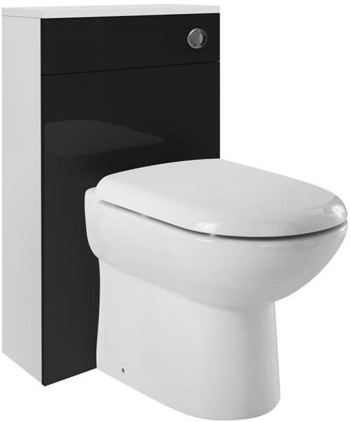 Ultra Design Back To Wall WC Unit With Pan, Cistern & Seat (Black). 500x800mm.