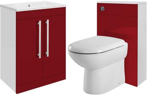 Ultra Design 600mm Vanity Unit Suite With BTW Unit, Pan & Seat (Red).