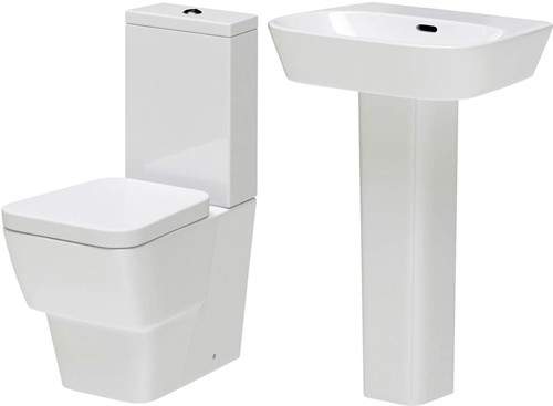 Premier Ceramics Flush To Wall Toilet With Seat, Basin & Full Pedestal.
