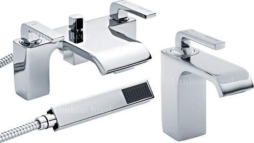 Hudson Reed Carma Waterfall Basin & Bath Shower Mixer Tap Set.