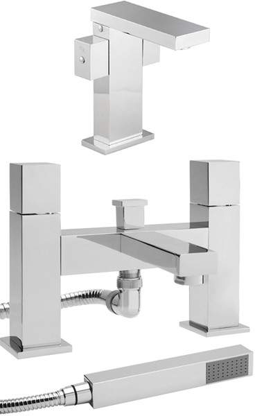 Hudson Reed Carmen Basin & Bath Shower Mixer Tap Set (Free Shower Kit).