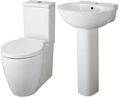 Premier Ceramics Flush To Wall Toilet With Seat, Basin & Full Pedestal.