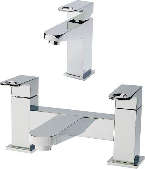 Hudson Reed Deco Basin Mixer & Bath Filler Tap Set (Chrome).