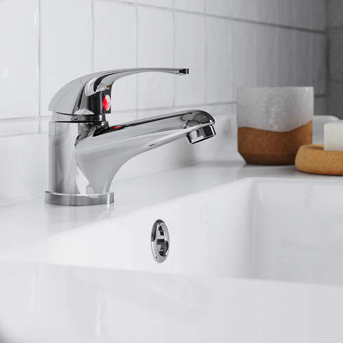 Nuie Eon Basin Mixer Tap With Push Button Waste (Chrome).