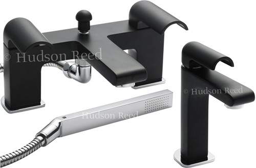 Hudson Reed Epic Basin & Bath Shower Mixer Tap Set (Black & Chrome).