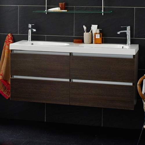 Hudson Reed Ambit Vanity Unit With Drawers & Double Basin (Dark Oak).