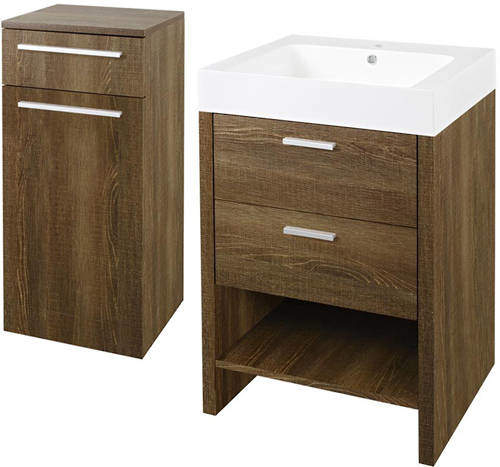 Hudson Reed Dunbar Vanity Unit Pack, Basin & Cabinet (Textured Oak).