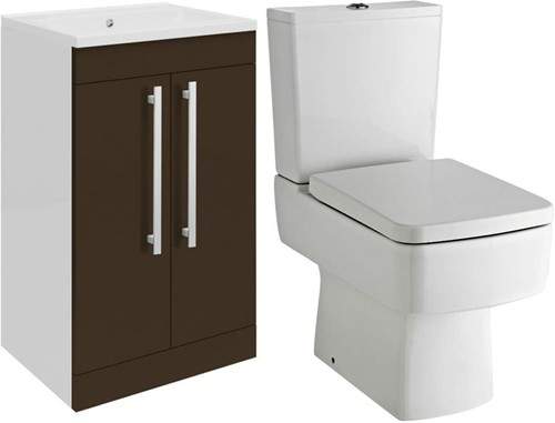 Ultra Design Vanity Unit Suite With Toilet & Seat (Brown). 494x800mm.