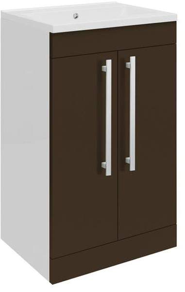 Ultra Design Compact Vanity Unit With Doors & Basin (Brown). 494x800mm.