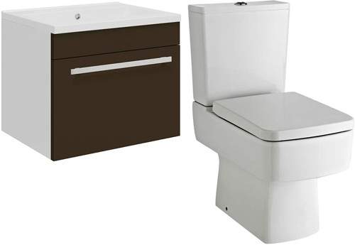 Ultra Design Wall Hung Vanity Unit Suite With Toilet (Brown). 494x399mm.