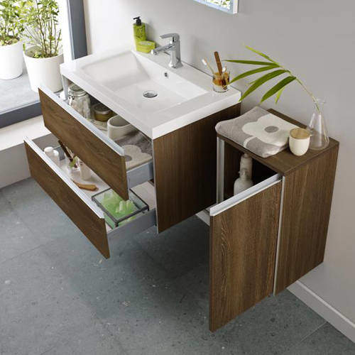 Hudson Reed Erin Wall Mounted Vanity Pack With Basin (Textured Oak).