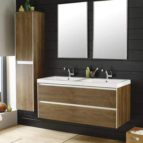 Hudson Reed Erin Wall Mounted Vanity Pack & Double Basin (Text Oak).